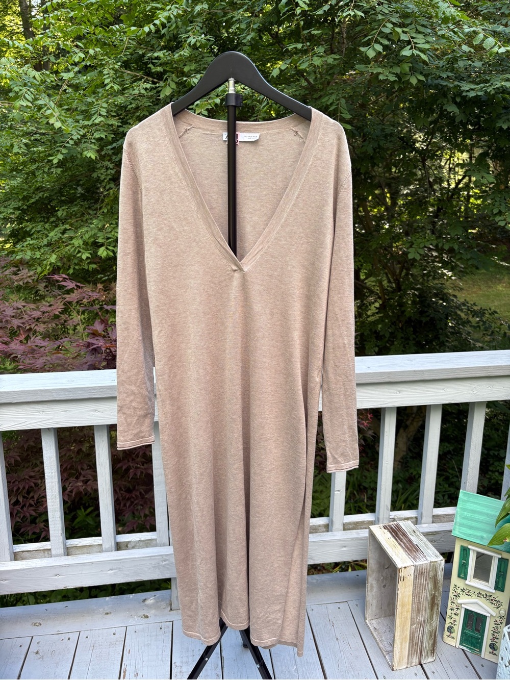 Zara Long Taupe V-Neck Knit Dress
